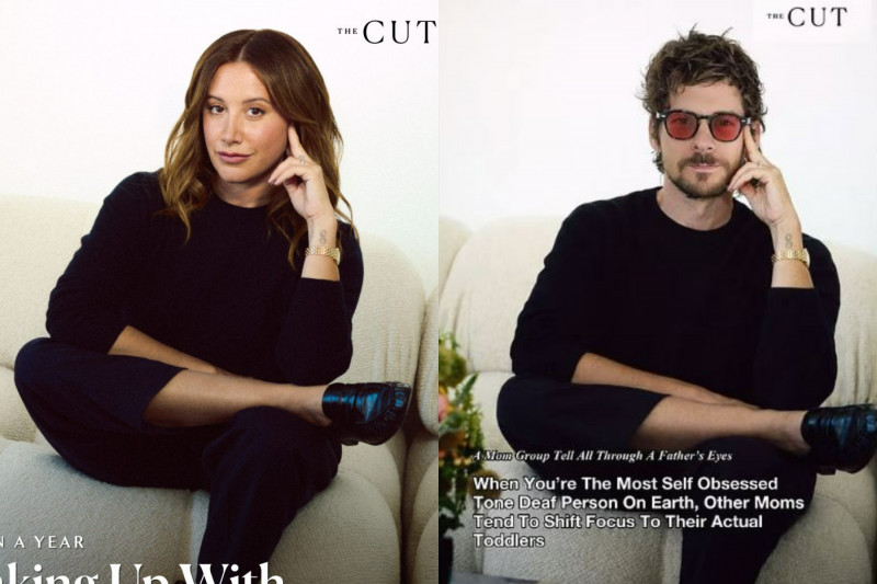 希拉蕊朵芙的老公馬修寇瑪（右）曬出與艾希莉受訪一模一樣的照片。（翻攝自IG）