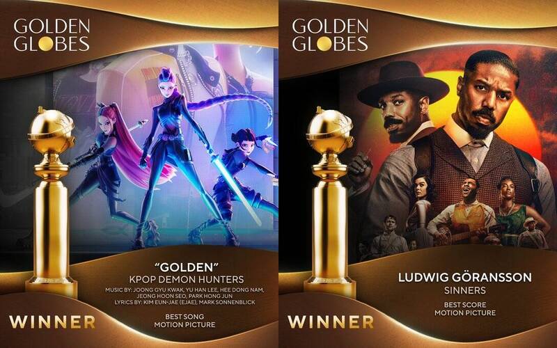 《Kpop 獵魔女團》Golden獲得最佳原創歌曲，《罪人》拿下最佳原創配樂。（翻攝自金球獎官方X）