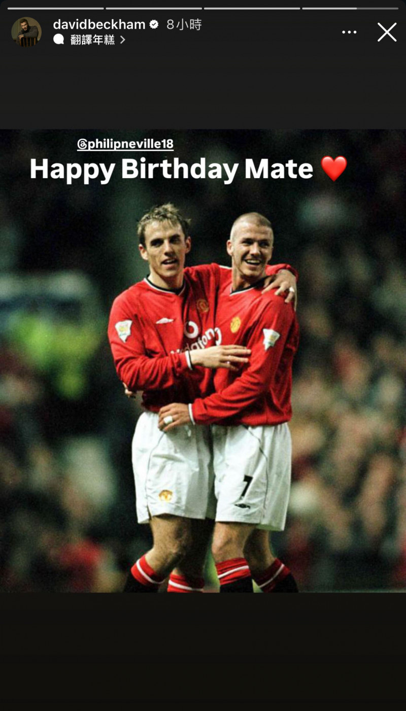 貝克漢為前隊友送上生日祝福。（翻攝自IG）