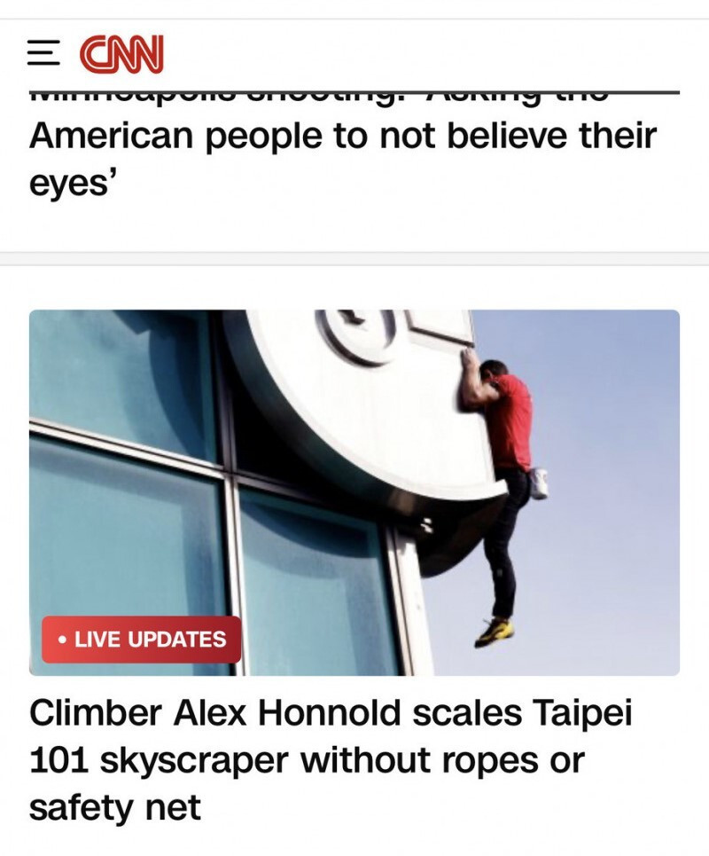霍諾德攻頂台北101放首頁！《CNN》大讚：史上第一人