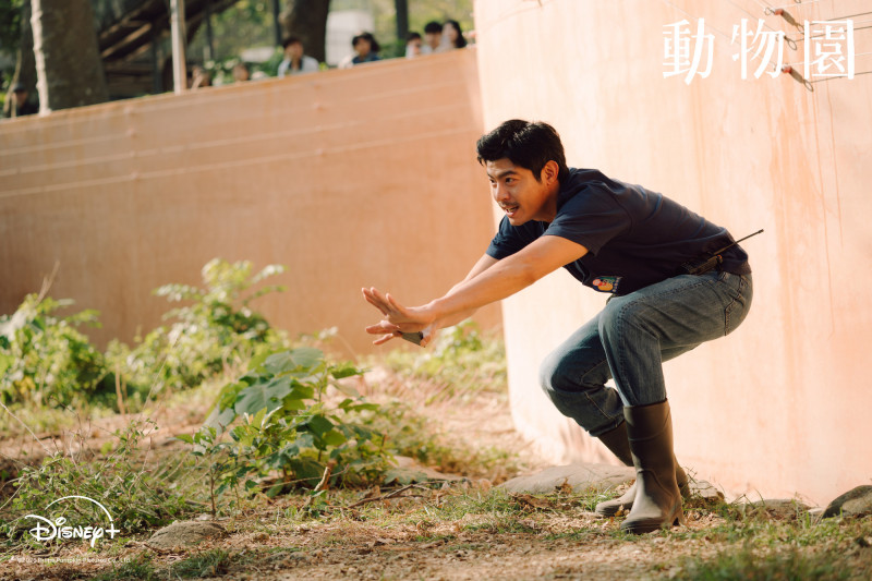 王柏傑在《動物園》上演驚險的「人熊對峙」。（Disney+提供）