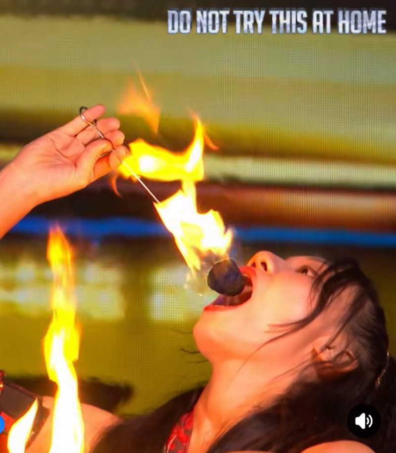 台灣足上舞伶楊立微在《英國達人秀》吞火一幕驚呆全場。（翻攝自臉書）