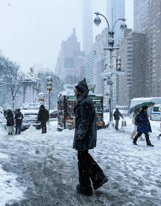 在紐約街頭被凍僵的杜德偉。（翻攝自IG）