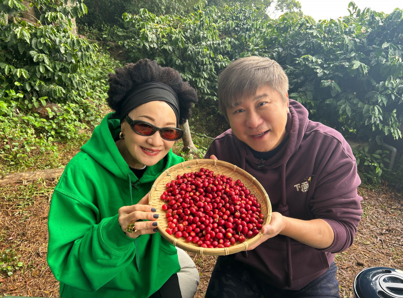 為了力挺比莉新歌《阿福羅火山》，胡瓜帶她前往活火山咖啡莊園。（下面一位提供）