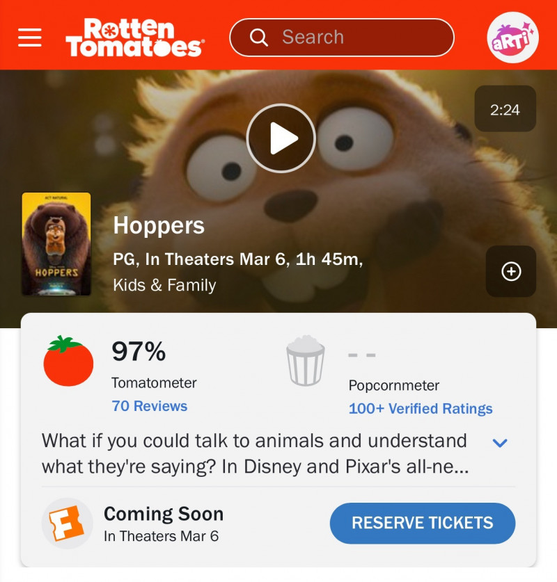 《狸想世界》爛番茄開盤超好評。（翻攝自爛番茄官網）