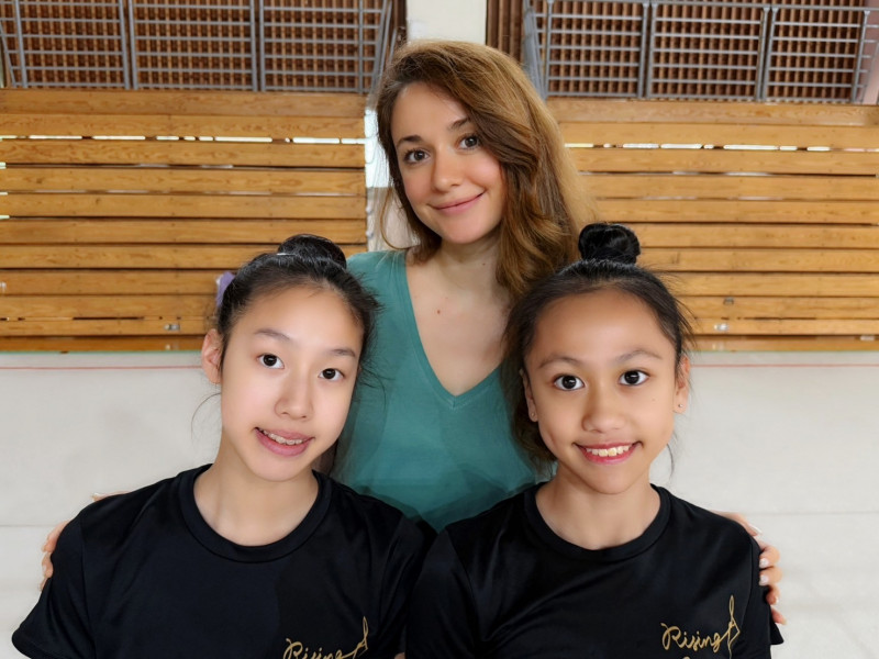 瑞星兩名小將星彤（左）、林羽潔（右）參加台灣國手選拔。（瑞星體操協會提供）