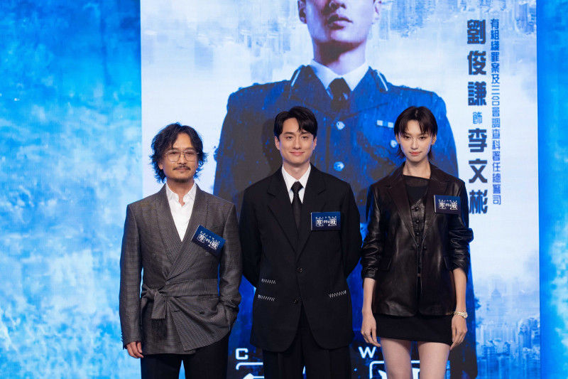 謝君豪（左起）、劉俊謙與王丹妮一同出席《寒戰1994》發布會。（安樂提供）
