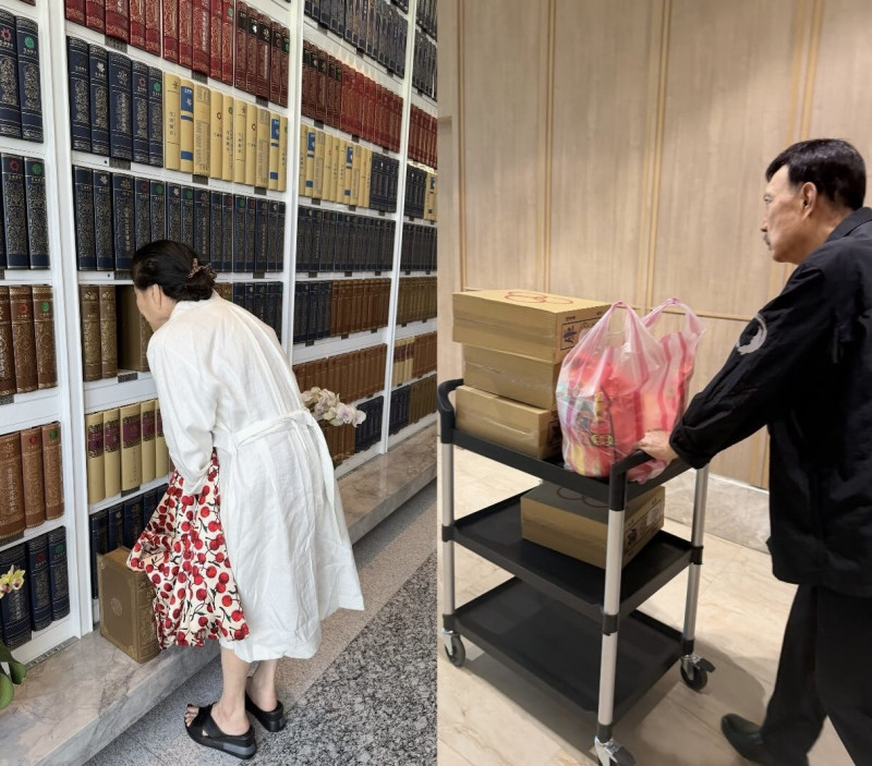 李亞萍細細端詳書本塔位。（翻攝自Threads）