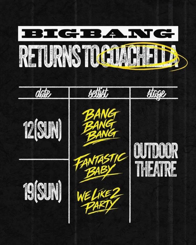 BIGBANG宣布登上科切拉音樂節舞台，令VIP非常興奮。（翻攝自X）
