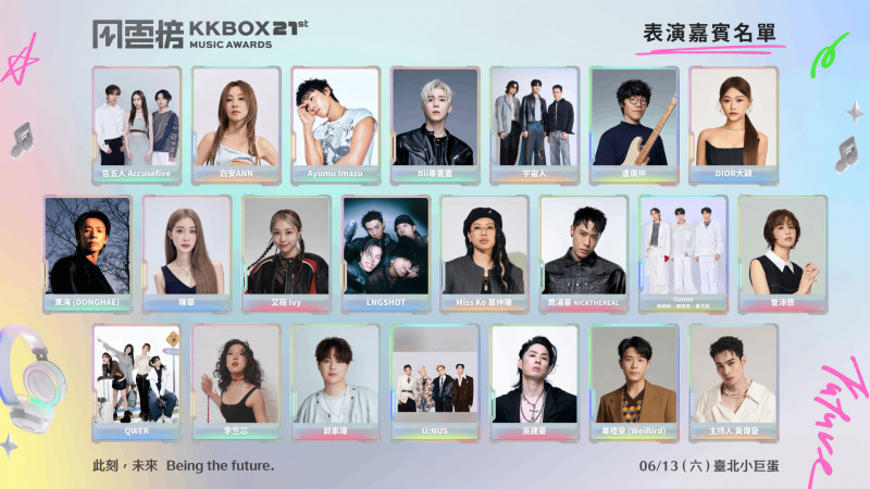 第21屆 KKBOX 風雲榜演唱會今驚喜宣布表演嘉賓加碼，集結21組海內外卡司輪番登場。（KKBOX提供）