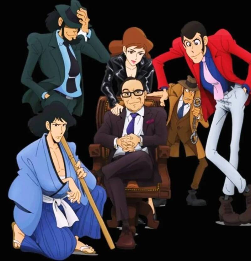 大野雄二（中）的音樂為《魯邦三世》動畫注入生命力。nanairohouseibunew特地作畫，紀念這位動畫配樂大師。（翻攝自IG）
