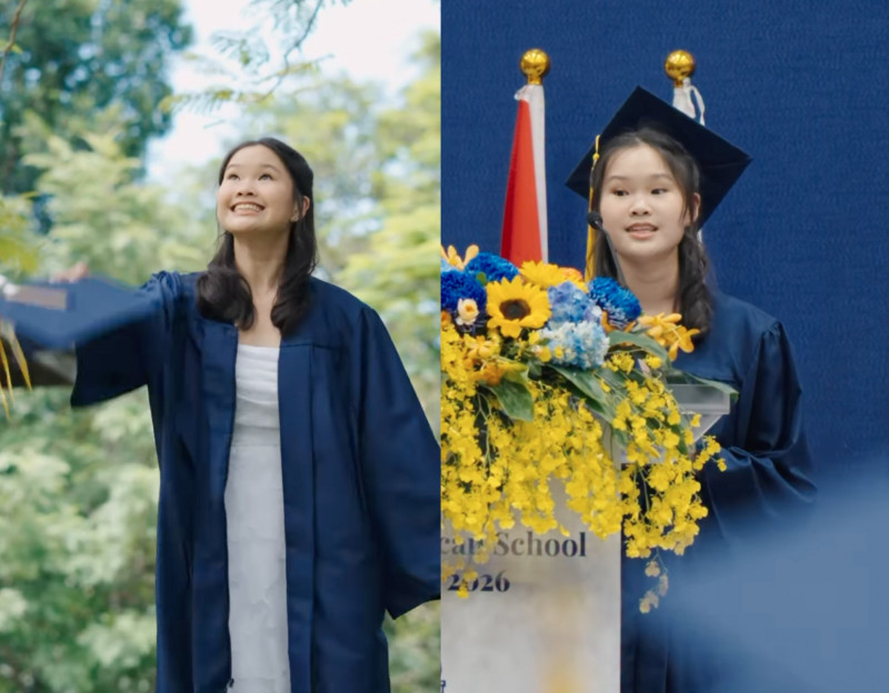 Sophie以全校第一名成績畢業，還獲選代表畢業生上台致詞。（組合照，翻攝自IG）