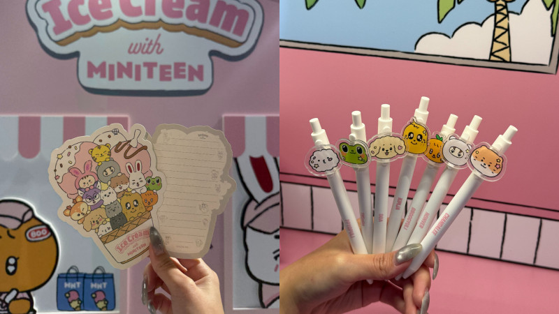 SEVENTEEN《Ice Cream with MINITEEN》主題快閃店，台北限定的明信片以及筆。（偉勝文創娛樂提供）