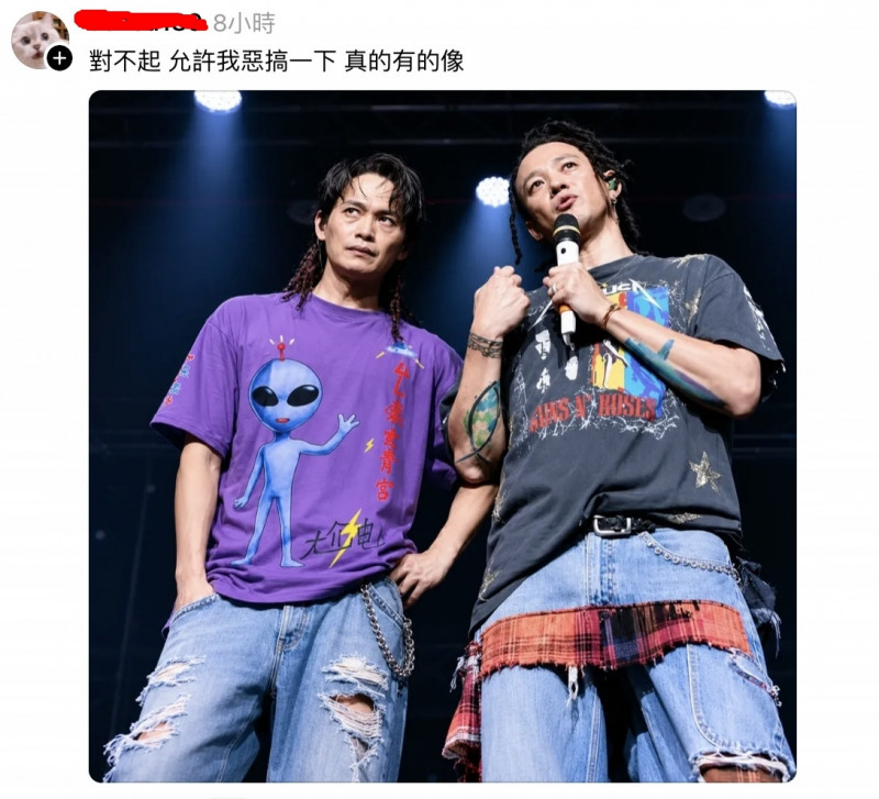 有網友把黃鐙輝P上尬電團服，讓人捧腹大笑。（翻攝自Threads）