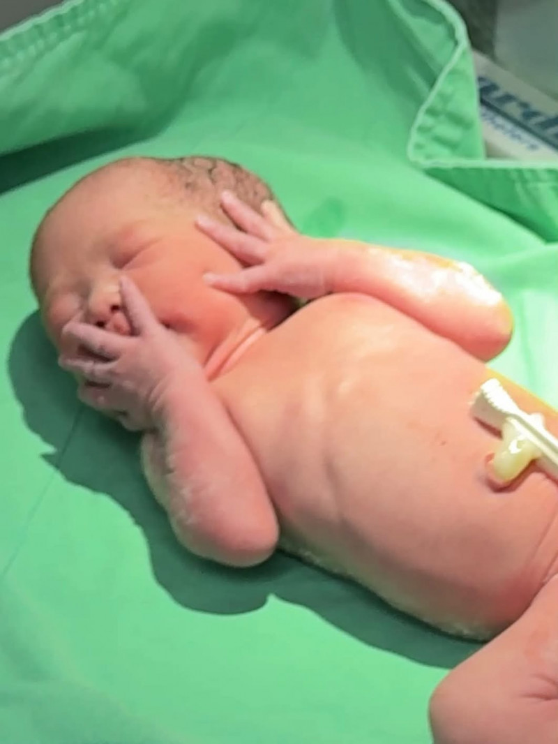 鄭家純國慶日順利剖腹產下雙胞胎女兒，喜曝寶寶萌照報平安。（翻攝自鄭家純臉書）