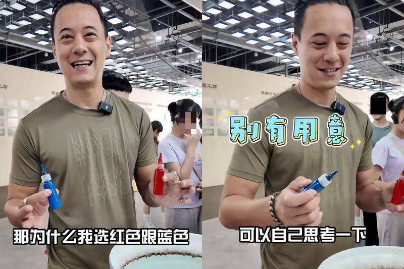 蔣友青體驗漆扇「選紅藍」別有用意 要台灣生選色...結局小粉紅笑了