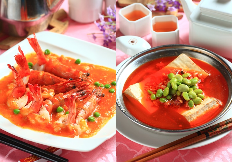 蒸香豆腐 + 蟹黃蝴蝶蝦