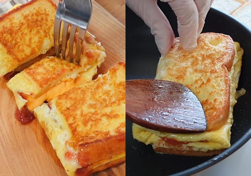 一鍋到底、速成營養早餐！Youtuber教做超夯的韓式折疊吐司三明治