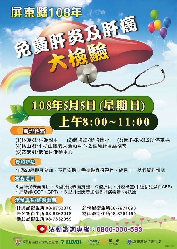 免費肝炎肝癌檢驗來了 5月5日屏縣6處同步登場