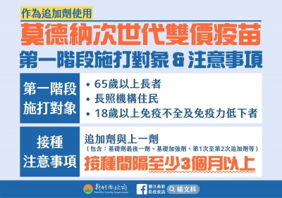 竹縣+1175 莫德納次世代雙價疫苗9/25開打