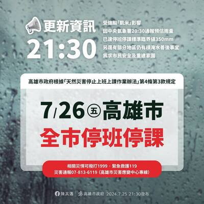 高雄7/26停班停課 各醫院看診狀況一次看