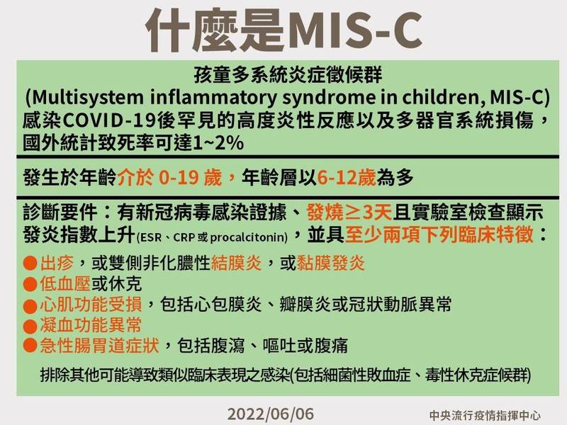 黃瑽寧說明什麼是MIS-C。(指揮中心提供)
