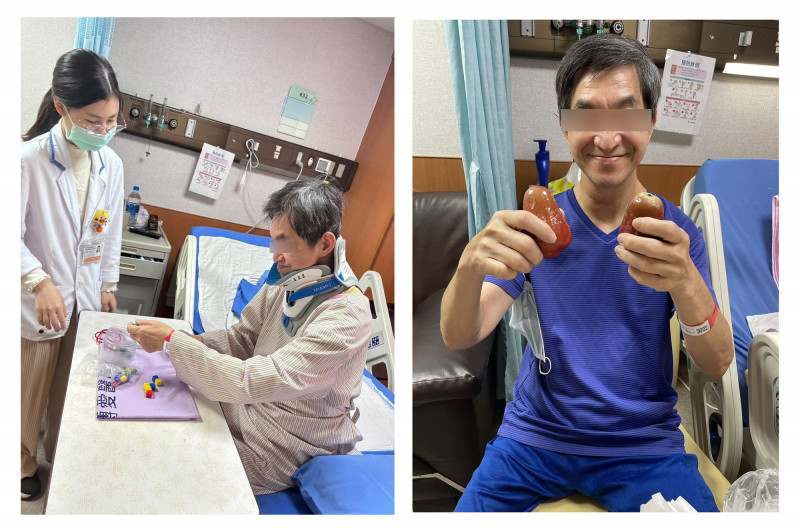 宜縣61歲吳先生在家跟貓玩跌倒,造成頸椎損傷癱瘓,接受2場手術後奇蹟似復原。(圖由羅東博愛醫院提供) 宜縣61歲吳先生在家跟貓玩跌倒,造成頸椎損傷癱瘓,接受2場手術後奇蹟似復原。(圖由羅東博愛醫院提供)