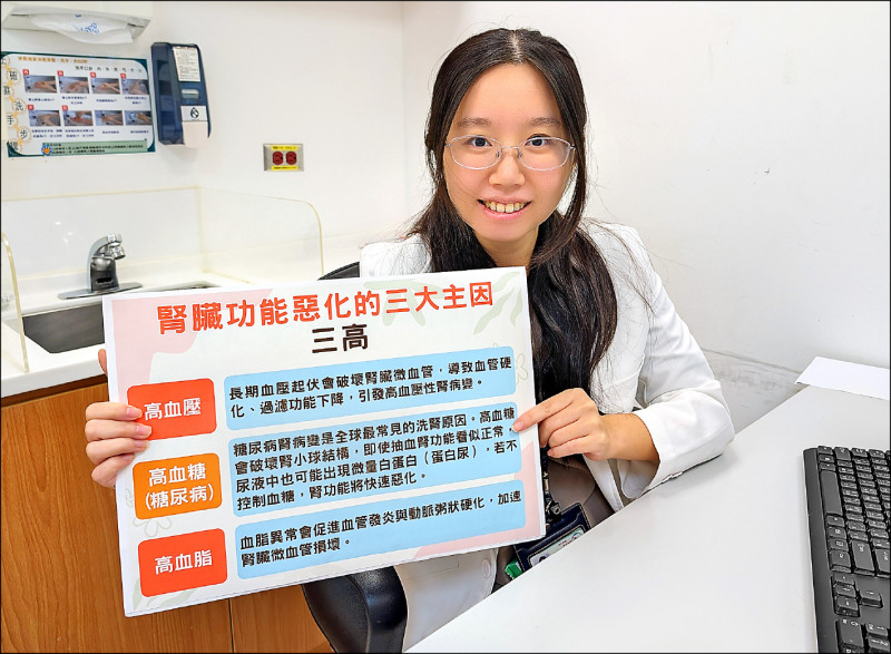 ▲蔡友蓮醫師指出,高血壓、高血糖與高血脂是導致腎臟功能惡化三大原因。(恩主公醫院提供) ▲蔡友蓮醫師指出,高血壓、高血糖與高血脂是導致腎臟功能惡化三大原因。(恩主公醫院提供)