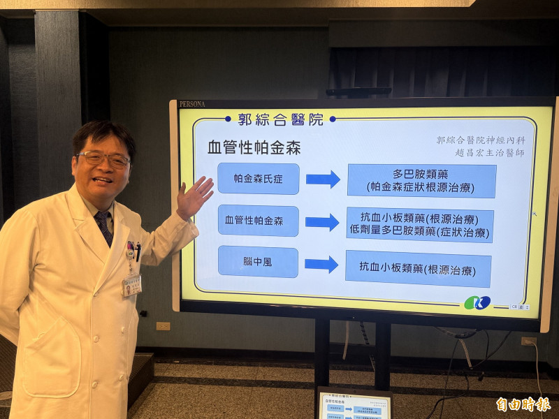 神經內科醫師趙昌宏指帕金森氏症與血管性帕金森、腦中風的治療方案差異。(記者王俊忠攝) 神經內科醫師趙昌宏指帕金森氏症與血管性帕金森、腦中風的治療方案差異。(記者王俊忠攝)