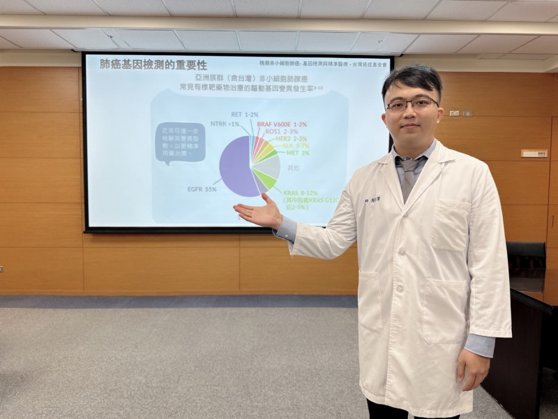 內科醫師周昀澤指現今對於肺癌治療,重視基因檢測策略,找出對應的突變基因,可對症下藥達到精準療效。(成大醫院提供) 內科醫師周昀澤指現今對於肺癌治療,重視基因檢測策略,找出對應的突變基因,可對症下藥達到精準療效。(成大醫院提供)