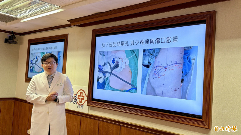 主治醫師心胸外科陳聿醫師說明達文西手術的好處。(記者黃良傑攝) 主治醫師心胸外科陳聿醫師說明達文西手術的好處。(記者黃良傑攝)