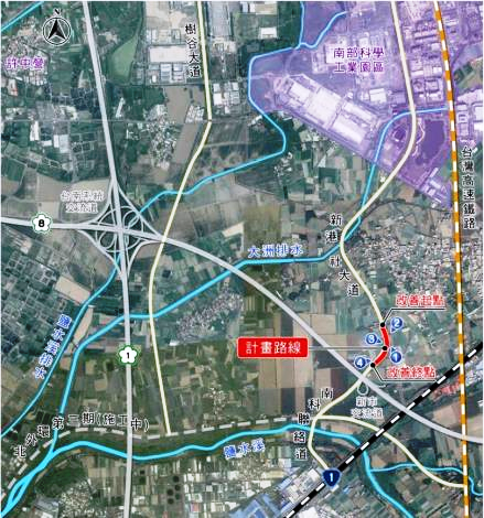 國8南科聯絡道與新港社大道路口轉向改善工程已完成發包，道路採立體化雙向車道設計，長約500公尺，寬30公尺，預計今年8月開工，112年底完工。（圖：台南市府提供）