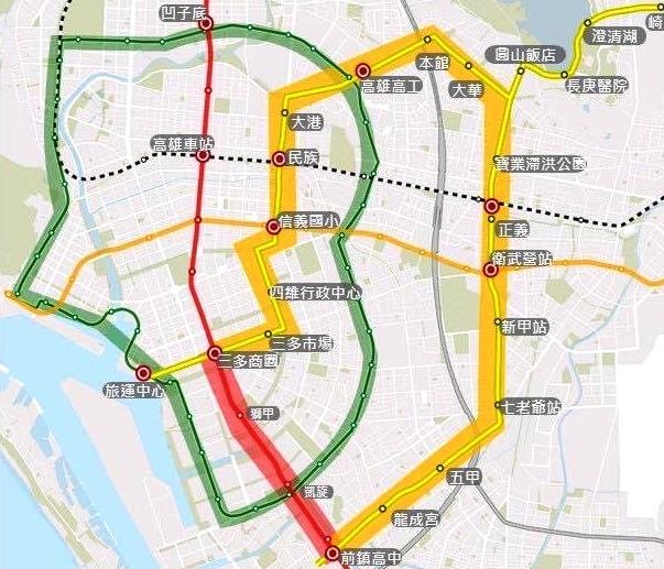 捷運黃線與橘線、紅線交會的Y18衛武營站、Y14三多站，與鄰近鐵路地下化正義站的Y17站、近輕軌交會的Y8站等熱門站區，未來房價表現受到期待。（圖：高市府提供）