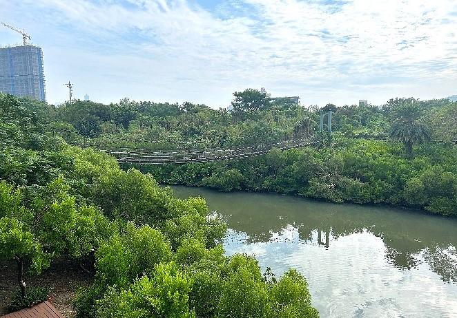 近來中都濕地公園內水域水質不佳，高市府水利局將著手進行改善，將愛河活水引入濕地，維持水流循環暢通並改善水質。(圖:高市府水利局提供)