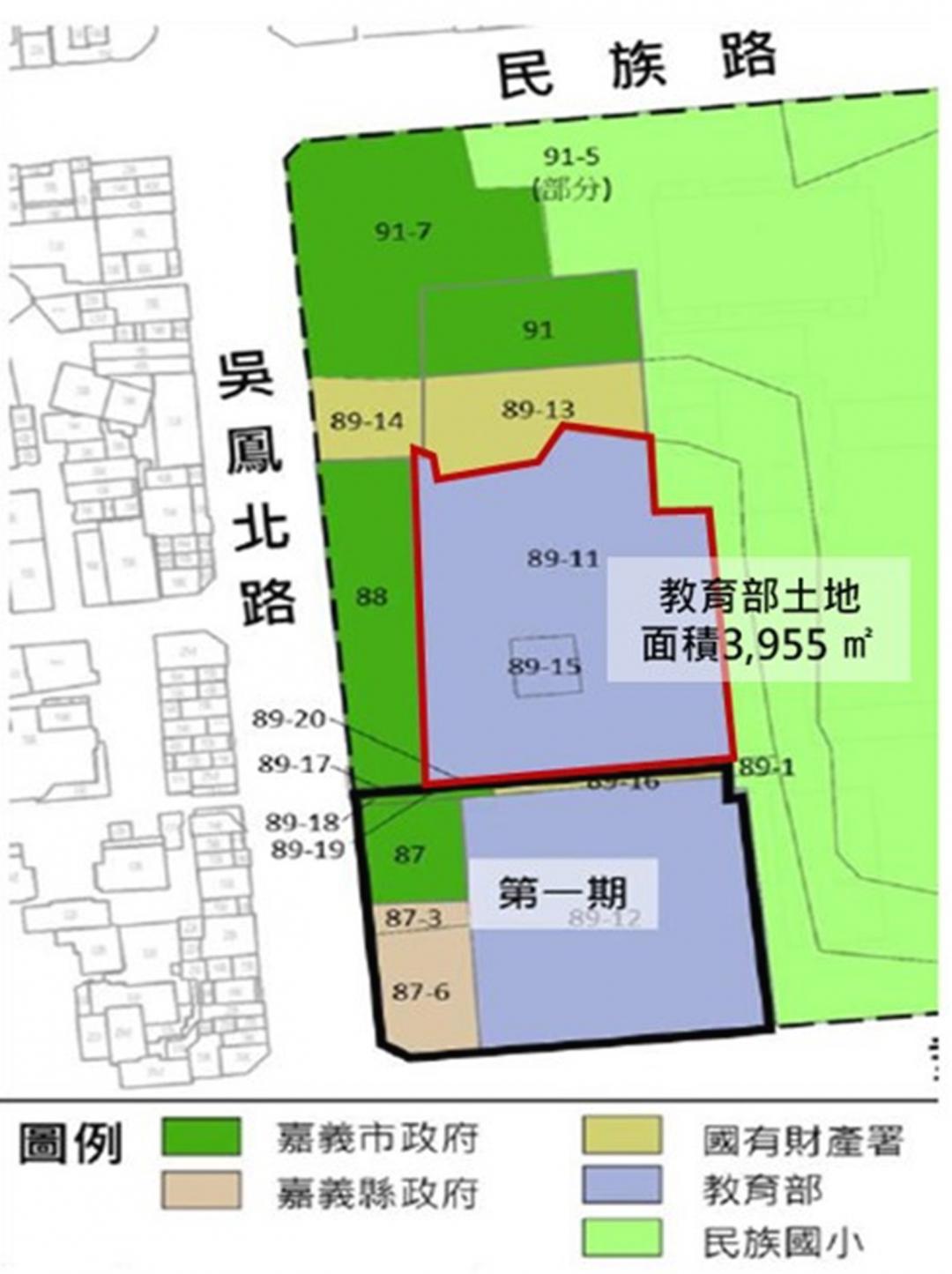 嘉義市府針對民族國小二期都更案，將剔除教育部千坪土地自行招商開發，二期都更範圍約達1779.3坪，將優先利用市有及國有財產署土地，重新啟動先期規劃與招商作業。(圖:嘉義市府提供)