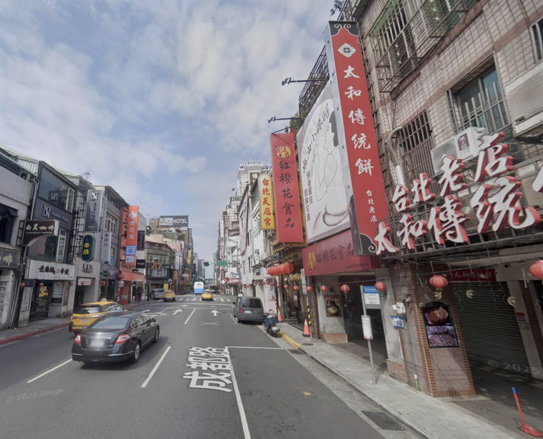 萬華區成都路一處店面以租金總價45萬元、單價7,425元成交，是萬華區今年為止最高總價、單價租金交易。（翻攝自GoogleMap街景）