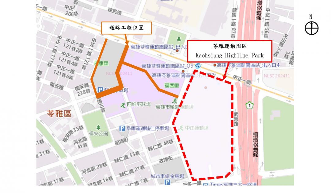 配合O9聯開案開發，目前進行周邊道路系統拓寬工程，道路開闢範圍為中正一路107巷(長215公尺，拓寬為12公尺)、四維一路(長85公尺、拓寬為15公尺)、輔仁路(長155公尺、拓寬為15-20公尺)及綠兼道(新闢長260公尺，寬10公尺) ，已於今年4月開工，預計於115年3月底完工通車。(圖:高市府提供)