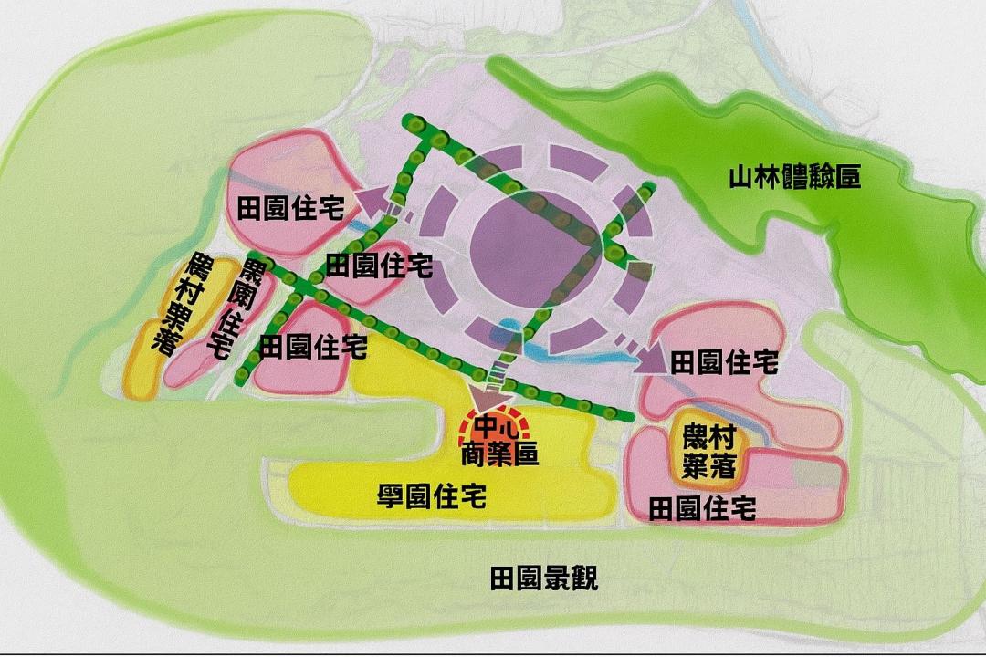 全區可建築用地達45公頃，公共設施用地則規劃約32公頃，預估可容納5千位居民。(圖:嘉義縣府提供)