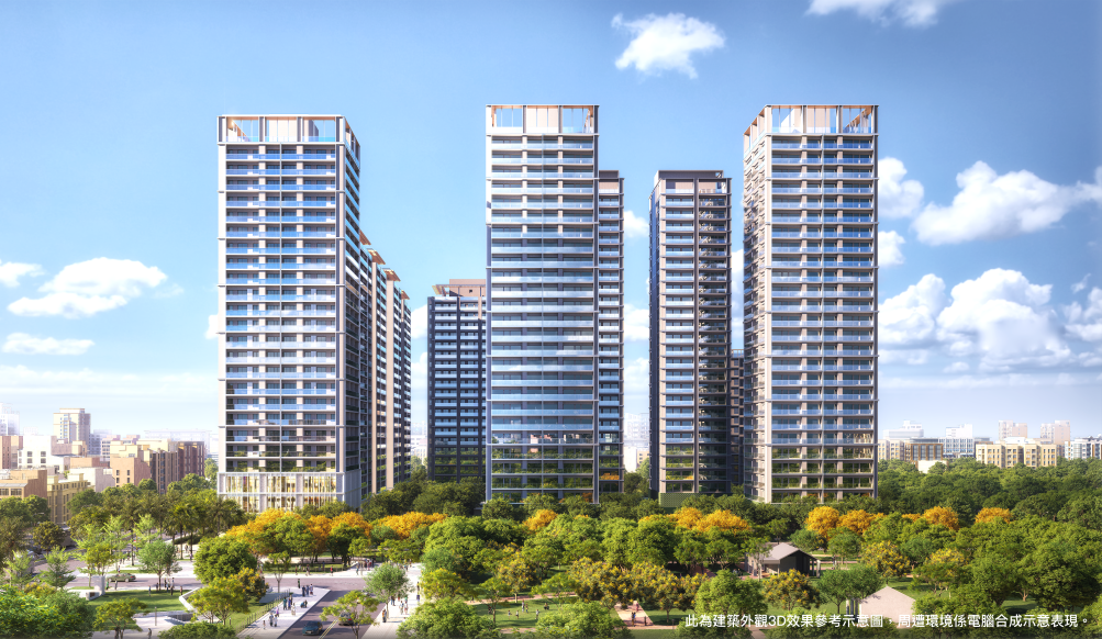 國城建設在平實公園旁新推出的「國城寳實」,由張瑪龍、陳玉霖聯合建築師事務所,以及日本知名建築師「芦沢啓治」共同操刀,建築群體整體呈現低調質樸現代風格,運用水平陽台、花台及造型裝飾板,以水平語彙創造社區整體性。(圖:業者提供)