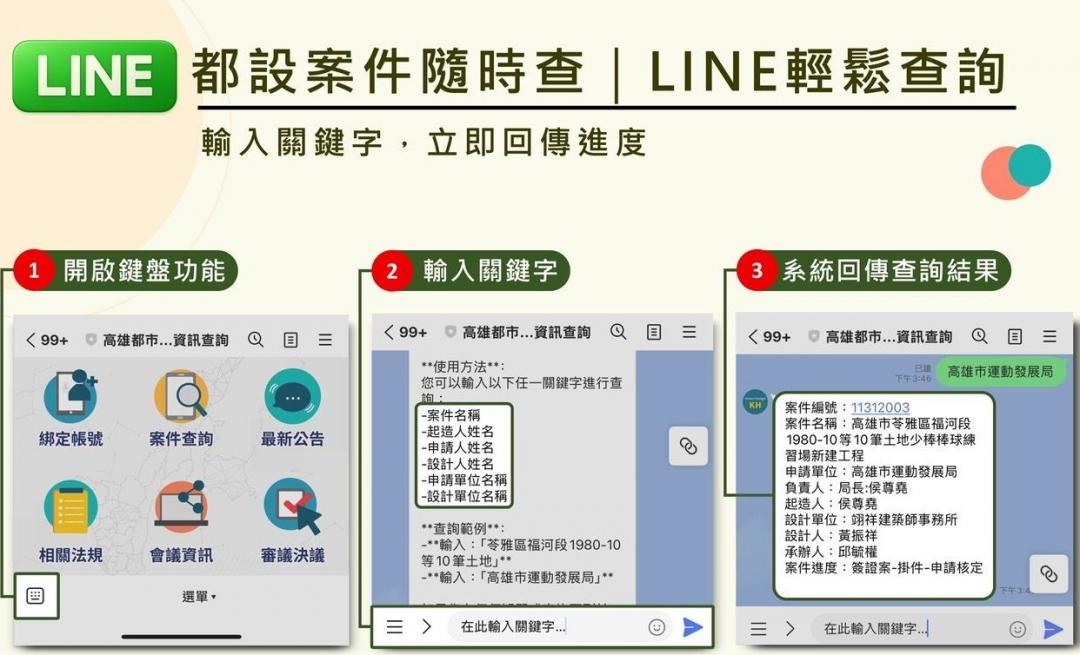 高市府都發局於今(20)日推出都設「申請案件LINE查詢與進度推播」服務，整合都市設計審議案件管理系統，讓設計人與申請人可透過手機 掌握案件受理、排會、通知與紀錄等重要節點。(圖:高市府都發局提供)