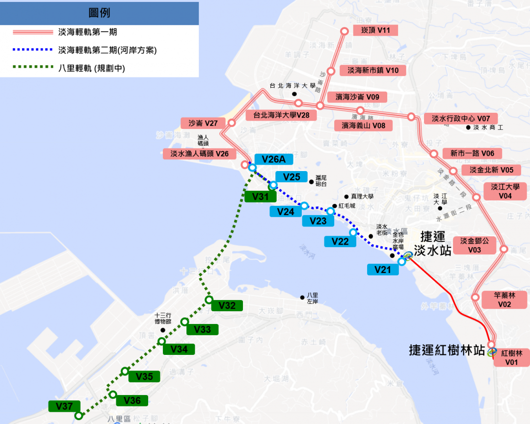 淡海輕軌二期路線示意圖。(圖/新北市政府捷運局提供)