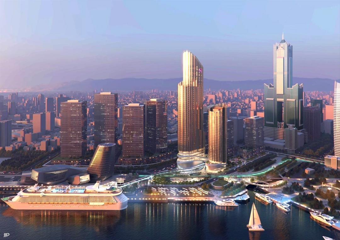 鴻海預計投資 159億元推動Y15 聯開案，打造成「高雄亞灣・鴻海旗艦總部」，將規劃 45 層與 32 層兩棟 A 級商辦大樓，並設置商場、餐廳及員工安家宅，共約 5.2 萬坪開發量體，建物將透過空橋與旅運中心串聯。(圖:高市府捷運局提供/本報資料照)