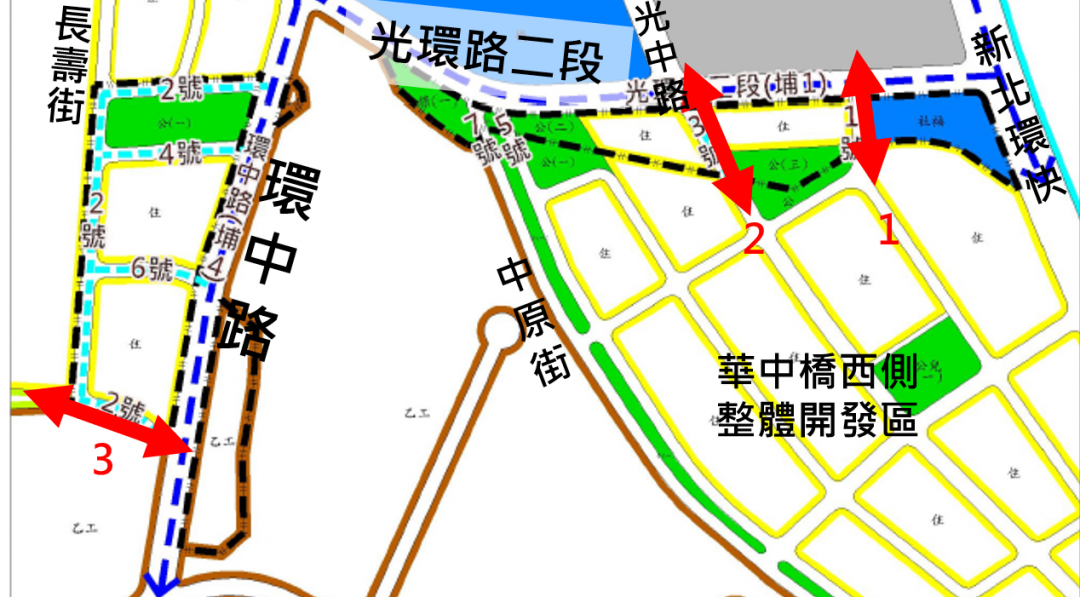 板橋埔墘4-7區開發後預計新設三條道路，縫合板橋與中和間的未開發區域。(圖/新北市地政局提供)