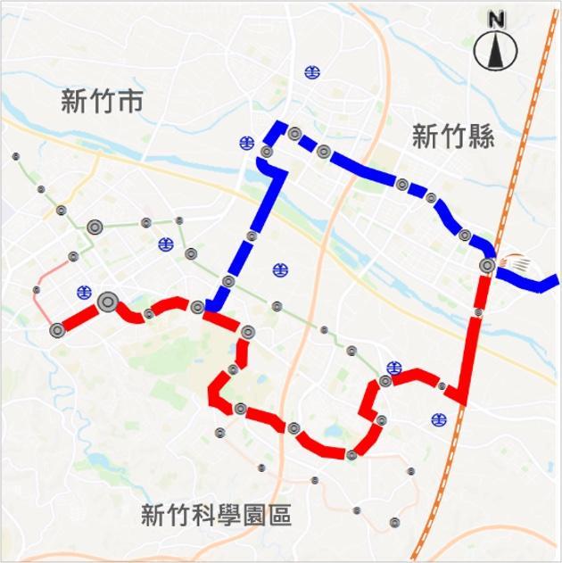 大新竹輕軌紅線、藍線規劃圖。(新竹市政府提供）
