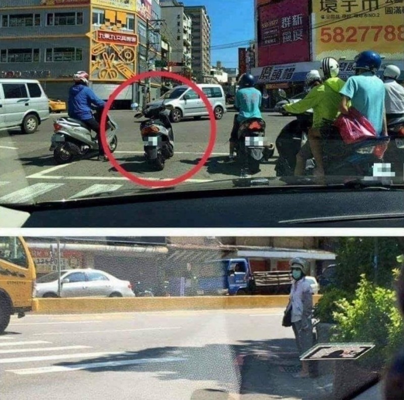 爆熱傻眼！婦人路口丟下機車，躲到一旁涼快去！（取自網路）