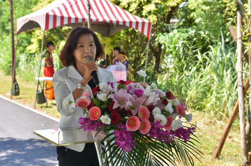 宜蘭縣長林姿妙，今天出席雙園自行車道立體交叉工程的完工典禮。（記者張議晨攝）