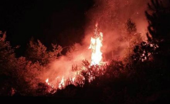 中國雲南大理森林大火已燒2天，火勢蔓延中。（圖擷自微博）