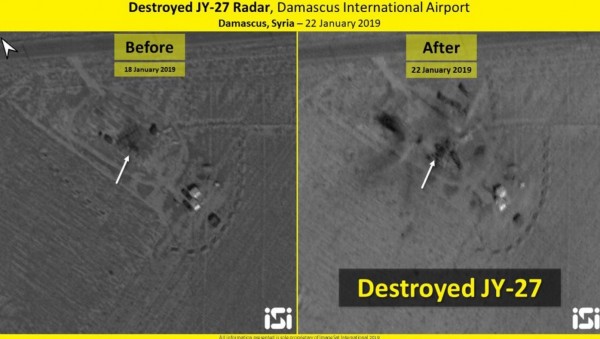 以色列對敘利亞境內的伊朗軍事目標進行空襲，中國製的JY-27雷達遭到摧毀。（圖擷自@ImageSatIntl推特）