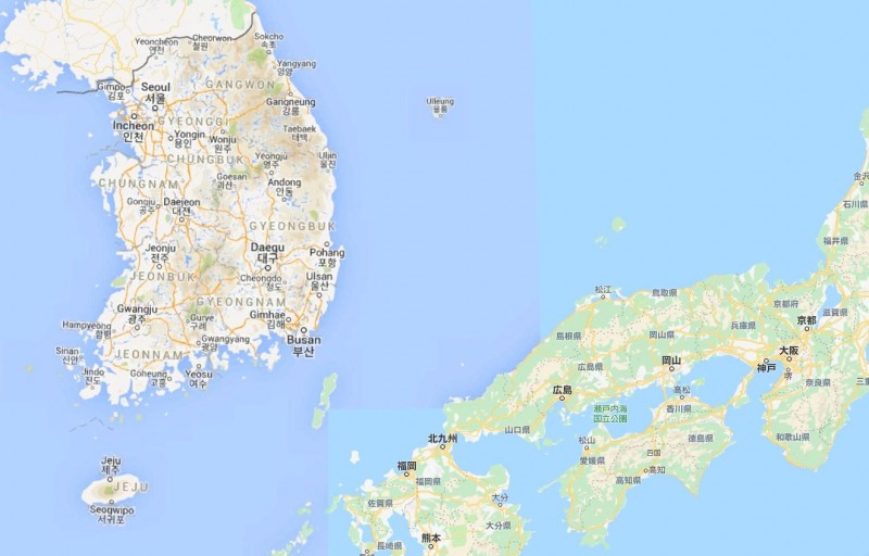 日韓兩國長年因領土劃分問題以及民族、歷史矛盾而有衝突。（圖擷自Google maps）