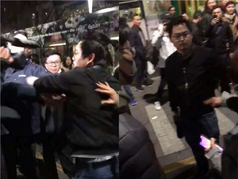 一名澳洲電視台記者遭親中國人士毆打，畫面都被目擊民眾記錄下來。（圖擷取自推特）